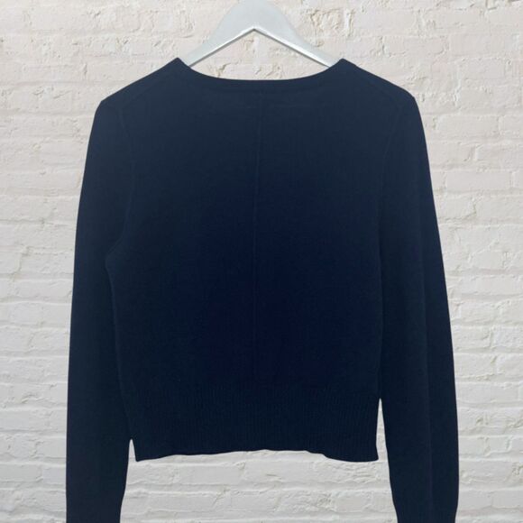 Aqua Cashmere Cardigan Size L Button Front 100% Cashmere Navy Blue Classic - Picture 4 of 16